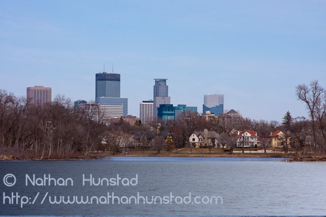 Dowtown Minneapolis as seen from Lake of the Isles.